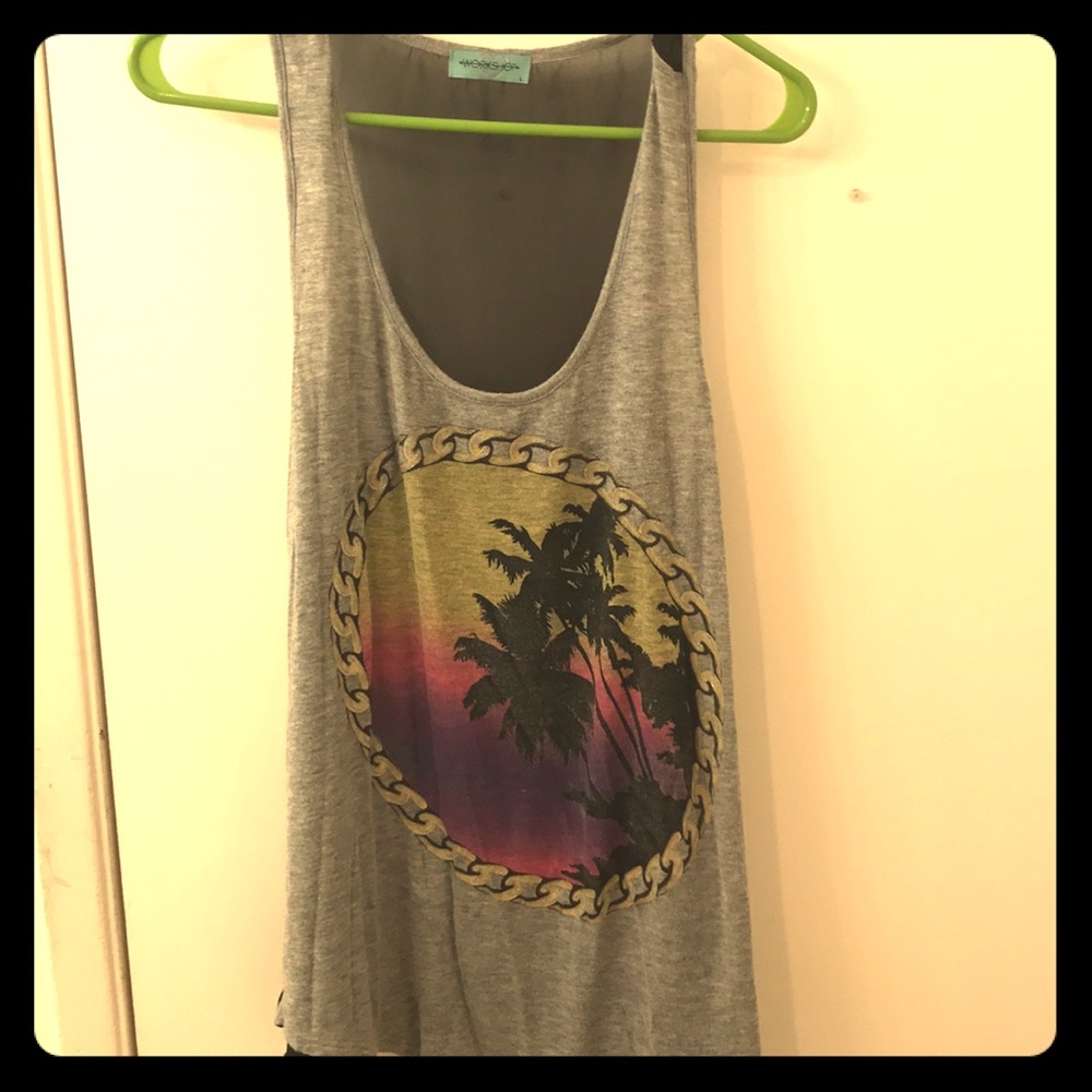 Tank with palm tree design and mesh back